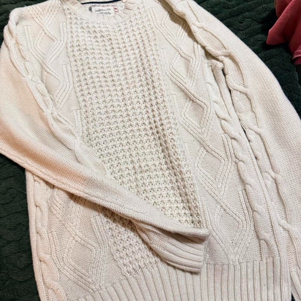 Men's American Threads Cable Knit Sweater Ivory Size Medium Like New